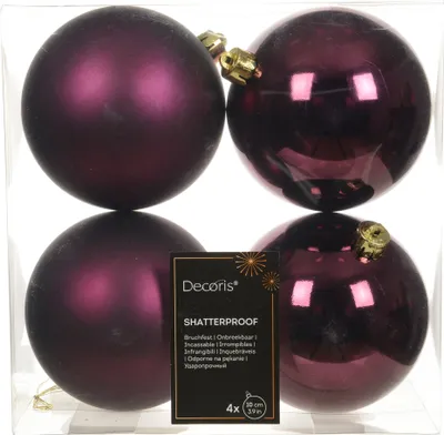 Produktbild von Weihnachtskugeln Kunststoff 10cm 4 Stück - Dunkel Mauve