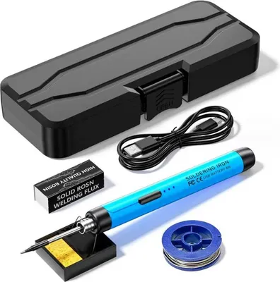 Produktbild von OKWISH Lötkolben Set, Löten Werkzeug Set, USB Lötkolben Set, Mini Lötkolben, Schnellheizender Lötkolben, Mit 800 mAh Lithium-Akku ausgestattet, Blau