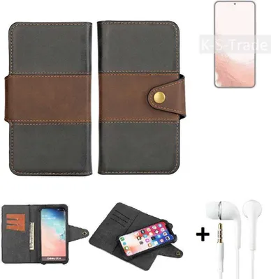 Produktbild von K-S-Trade Handyhülle Schutzhülle Bookstyle Wallet-Case kompatibel mit Samsung Galaxy S22 Exynos + earphones Bumper rundumschutz schwarz-braun 1x