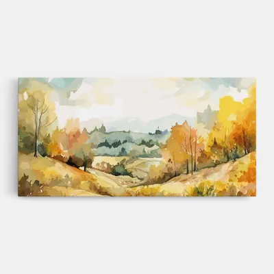 Produktbild von ARTHUB® Leinwandbild 60x120 cm, Green Yellow Autumn | Wohnzimmerdekoration, Hängende Bilder, Wanddekoration, Heimdekoration, Landschaften, Herbst