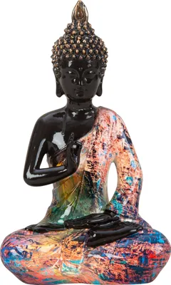Produktbild von Skulptur Dekofigur Buddha Colorful Art aus Kunststein schwarz/bunt Höhe 26cm Breite 16cm