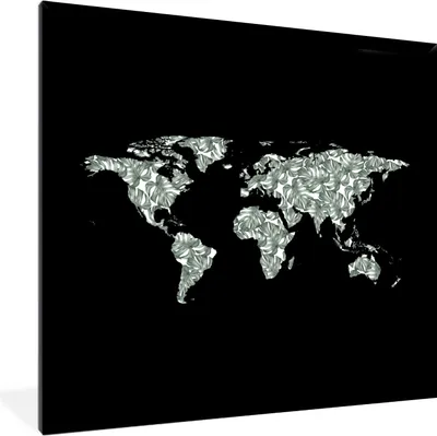 Produktbild von MuchoWow® MuchoWow® Gerahmtes Poster Weltkarte - Pflanzen - Schwarz 40x40 cm - Poster mit zchwarzem Bilderrahmen - Mit Rahmen - Wanddekoration Schlafzimmer