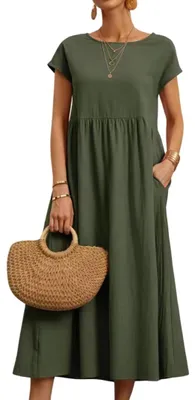 Produktbild von Solidchoice – Sommerkleid für Damen mit kurzen Ärmeln und Taschen