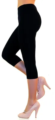 Produktbild von Damen Capri 3/4 Leggings Baumwolle hoher Bund SCHWARZ XXL