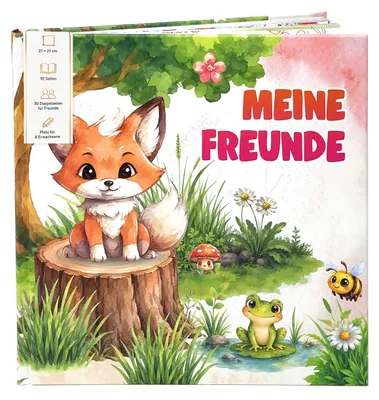 Produktbild von Freundebuch Grundschule Waldtiere 21x21 cm Hardcover, 92 Seiten, 30 Freunde & 8 Erwachsene