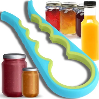 Produktbild von Deckelöffner Glasöffner Flaschenöffner Multiöffner Hilfe Schraubdeckelöffner Vielzwecköffner Gläser Deckel Flaschen Öffner Dosenöffner 5in1 Blau Retoo