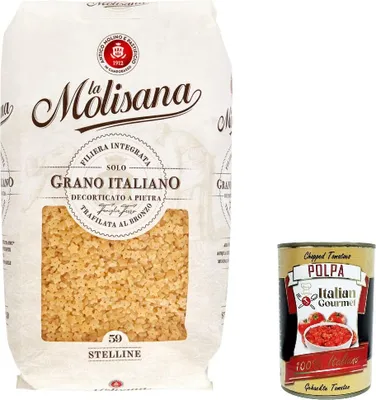 Produktbild von 10x La Molisana Stelline N. 59 Pasta Lenta Lavorazione Teigwaren aus Hartweizengrieß Bronze-Zeichnung 500g + Italian Gourmet Polpa 400g