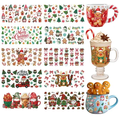 Productafbeelding van Set van 10 kerst transferstickers voor bekers en decoraties