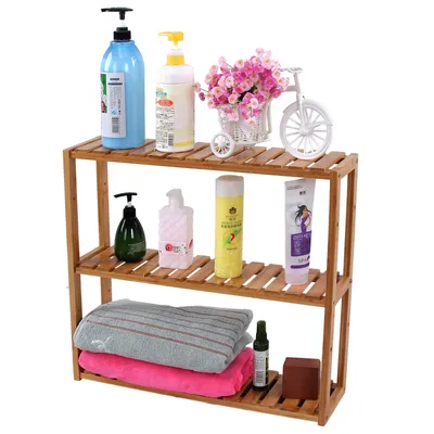 Image de SONGMICS Étagère de salle de bain avec 3 niveaux Étagère en bambou 60 x 15 x 54 cm Étagère murale réglable en hauteur Étagère sur pied couleur naturelle BCB13Y