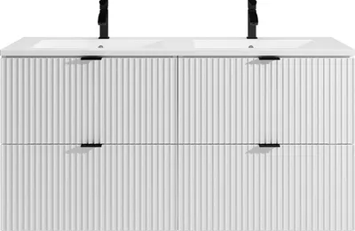 Produktbild von Waschbeckenunterschrank hängend - Streifenoptik - Weiß matt - Einbauwaschbecken - 120 cm - ZEVINI