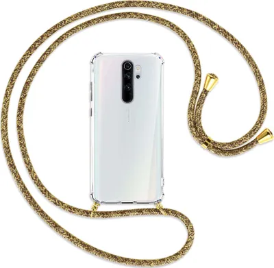 Produktbild von Handykette Backcover-Schutzhülle mit Band (Metall goldfarben) für Xiaomi Redmi Note 8 Pro - braun+beige