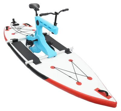 Produktbild von Wasserfahrrad mit SUP Board - Für 1 Person - Verstellbarer Sitz & 90° drehbarer Lenker - Aufblasbar 300×105×12 cm - Bis 100 kg - Blau