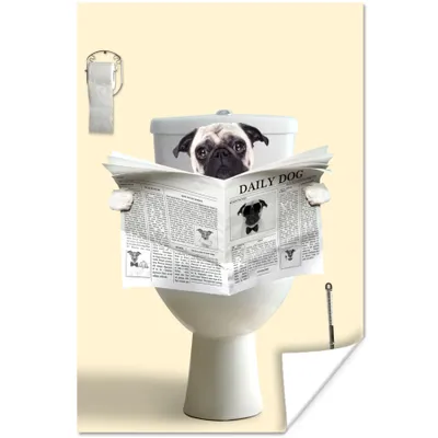 Produktbild von MuchoWow® Poster Hund - Mops - Toilette - Zeitung - Tier 120x180 cm - Kunstposter