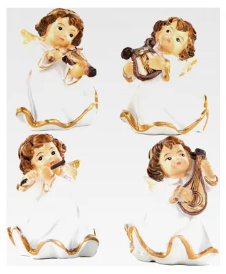 Produktbild von Engel Figuren mit Instrumenten 4er Set – Schutzengel aus Polyresin 5 cm als Tischdekoration oder Geschenk