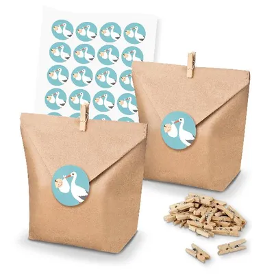 Produktbild von itenga SET 24x Geschenktüten + Klammern Storch mit Baby (Motiv 143)