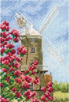 Produktbild von RTO Kreuzstich Stickpackung „Windmühlen IV“, Zählmuster, Aida 14, 9x13,5cm