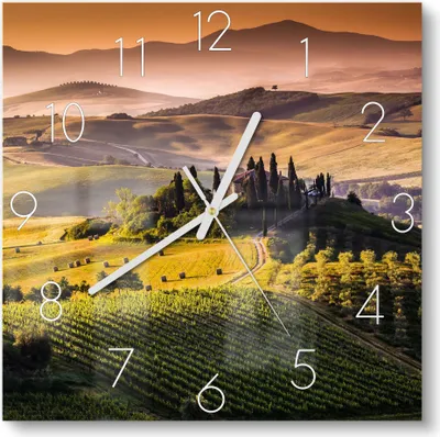 DEQORI Glasuhr 30x60 cm Zahlen 'Toskana Panorama' Wanduhr