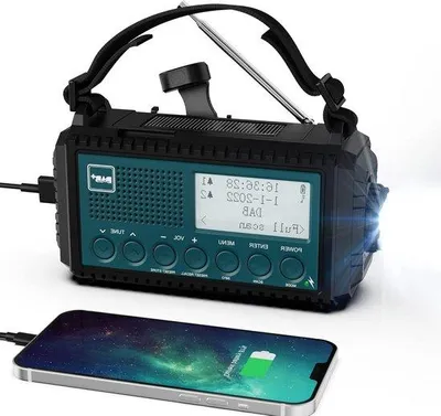 Produktbild von Handgebaarde DAB-DAB+-FM Radiomodul mit 5000 mAh Powerbank, IPX4 Wasserdicht, SOS-Alarm, LED-Lampen, Solarbetrieb, dynamische Stromerzeugung.