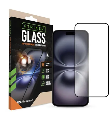 Imagen del producto de Protector de pantalla de vidrio Striker D3O Xtreme Impact, con marco , para Apple iPhone 14 Pro/15/16