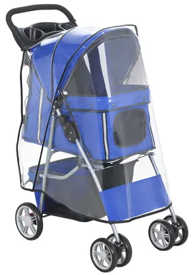 Produktbild von Hundebuggy mit Netzfenstern und Regenschutz, Blau