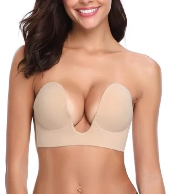 Produktbild von 2 Stück Push-up-BHs, trägerlos und selbstklebend, aus hautfreundlichem Elasthan-Elasthan-Gewebe mit U-förmigem Schnitt für tiefen Ausschnitt und rückenfreie Looks. Sie bieten sicheren Halt bis Cup D, atmungsaktiven Tragekomfort und unsichtbaren Support unter enganliegenden oder durchsichtigen Outfits. Das weiche Material vermeidet Reibung, Pilling und statische Aufladung. Dank verstärkter Seitenstreifen bleibt die Form stabil – ideal für Abendkleider, Hochzeiten oder Alltagsoutfits mit tiefem Ausschnitt. Vo
