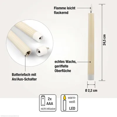 Image de lot de 2 bougies de table LED en cire véritable couleur crème avec effet de flammes 2AAA fonctionnant sur piles avec télécommande 151831