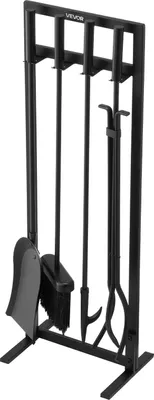 Immagine prodotto di Set camino VEVOR, 5 pezzi, incl. supporto per cornice, pinze, paletta per cenere, spazzola, attizzatoio, accessori per camino in ferro battuto e acciaio per interni ed esterni, nero