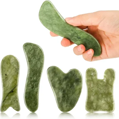 Produktbild von 4 Stück GuaSha, Gesichtsmassage Gua Sha Stein, Guasha Stein Set, Gesicht Massage Stein, Scraping Massage-Tool SPA, Massagesteine Gesicht Jade Stein, Meridiane Guasha für Nacken, Beine, Rücken