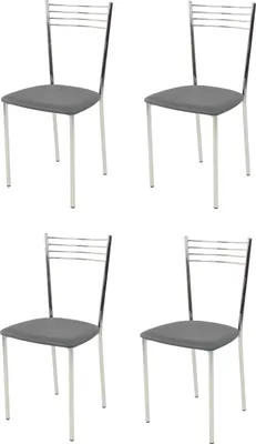Produktbild von t m c s Tommychairs - 4er Set moderne Stühle ELENA für Küche und Esszimmer , robustes Gestell aus verchromtem Stahl, gepolsterte Sitzfläche mit Kunstleder in der Farbe Dunkelgrau bezogen