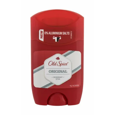A red Old Spice deodorant stick is shown against a white background.
