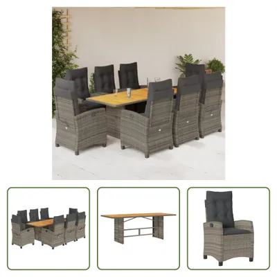 Produktbild von The Living Store 9-tlg. Garten-Essgruppe mit Kissen Grau Poly Rattan
