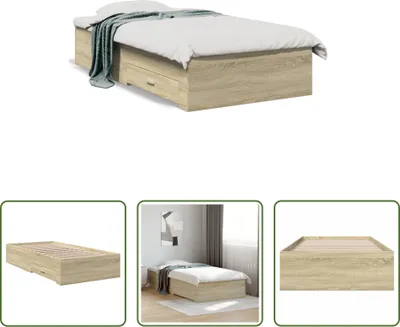 Produktbild von The Living Store Bettgestell mit Schubladen Sonoma-Eiche 75x190 cm Holzwerkstoff