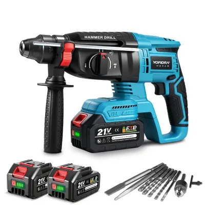 Produktbild von Akku Bohrhammer Bürstenloser Schlaghammer Max 0-900 U/min SDS-plus 4 in 1 Hammerbohrer  mit 2x Akkus & 10x Bohrmeißel-Set