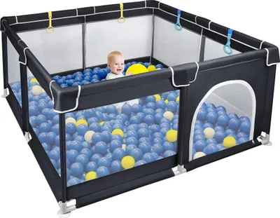 Obrázek produktu pro JOIEYOU Dětská ohrádka 150x180 cm Skládací ohrádka 68 cm vysoká zábrana s prodyšnou síťovinou a zipem proti nárazu pro děti a miminka (černá)