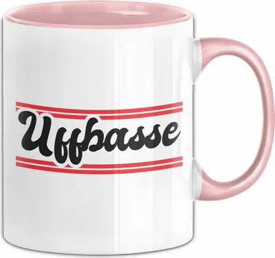 Produktbild von Uffbasse Tasse Geschenk Hessisch Dialekt Hessen Kaffee-Becher (Rosa)