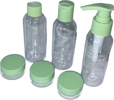 Produktbild von Kosmetik Reiseflaschen Set 7 tlg. Handgepäck für Flüssigkeiten Flugzeug grün
