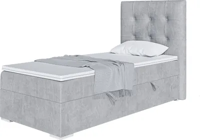 Produktbild von MEBLINI Boxspringbett mit Bettkasten - Gepolstert Einzelbett mit Matratze und Topper - Polsterbett mit Stauraum - Bett mit Kopfteil - Stauraumbett - DENIZ - 80x200 Links  - H4/Hellgrau Samt