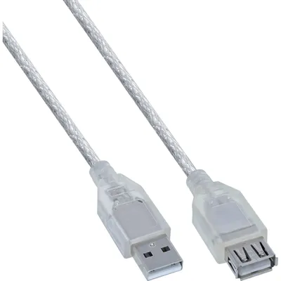 Produktbild von InLine USB 2.0 Verlängerung, St/Bu, Typ A, transparent, 5m, 5 m, USB A, USB A, Stecker/Buchse, 0,48 Gbit/s, Transparent