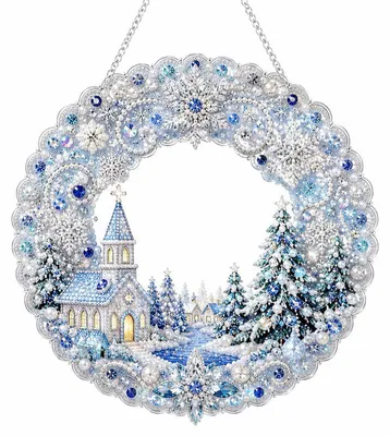 Produktbild von Weihnachtsdeko LED Diamond Painting Weihnachtskranz 25x25 cm mit Lichterkette, für weihnachtsdeko fenster, türkranz