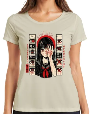 Zdjęcie produktu dla Koszulka damska z motywem anime, horror, manga, dziewczyna, Japonia, czerwone oczy, styl Y2K, dla fanów anime, kolor: naturalny, rozmiar: XXL