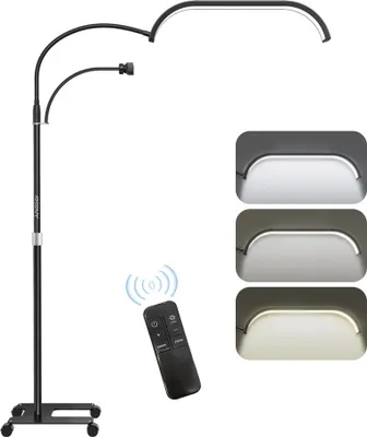 Produktbild von Andoer 30 W LED-Fuelllicht, 20 Zoll Boden-LED-Videoleuchte, Beauty-Stehlampe, 3200 K-5600 K, dimmbar, mit 1,8 m Seilzug, Lichtstaender, Telefonhalterung, Fernbedienung fuer Schoenheitssalon, Make-up, Live-Streaming, Nachttischlicht