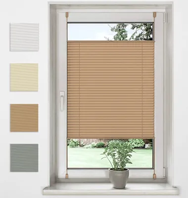 Produktbild von Sonello Plissee Klemmfix ohne Bohren 35cm x 200cm Beige  Faltrollo Plisseerollo Jalousie für Tür & Fenster Blickdicht Sichtschutz Sonnenschutz Fertifplissee Rollo