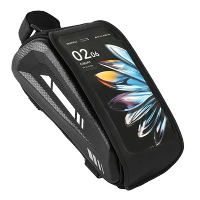 Produktbild von Schwarz Fahrradtaschen, Wasserdichte Fahrrad-Oberrohrtasche Hartschale, 8 Zoll Touchscreen Handy, Reflektorstreifen, Große, Kapazitä