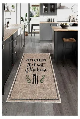 Produktbild von Küchenläufer Teppich, rutschfeste Küchenmatte im Landhausstil, waschbar, dekorativer Teppich für Küche und Flur mit 'Heart of The Home' Design, 60 x 200 cm