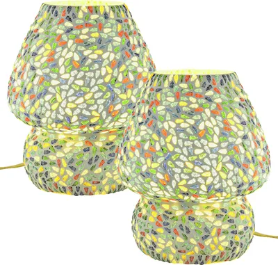 Image de 2er Set Boho Déco Lampe de Chevet Table de Nuit Mosaïque Lampe Table