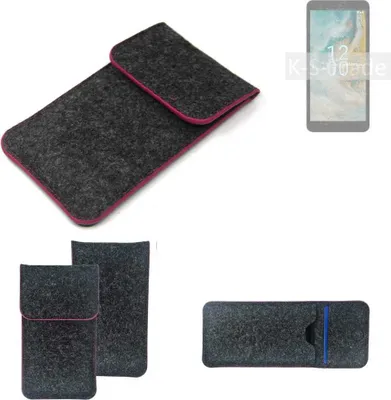 Produktbild von K-S-Trade Handy Schutz Hülle kompatibel mit Nokia C02 Schutzhülle Handyhülle Filztasche Pouch Tasche Case Sleeve Filzhülle dunkelgrau rosa Rand