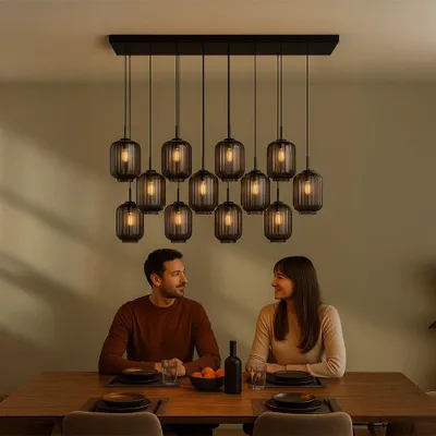 Produktbild von s.luce Velo Esszimmerlampe 12-flammig 200cm Baldachin 3-reihig Ø 20cm Braun 12-Flammig Zylindrisch, Rund, Länglich
