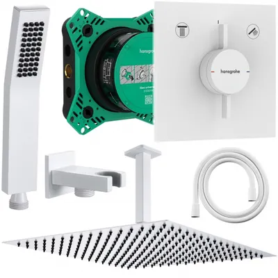 Produktbild von Hansgrohe und Jowi Unterputz Duschsystem Weiß, DuoTurn E, Duscharmatur, Regendusche, 360mm Kopfbrause, Deckenanschluss