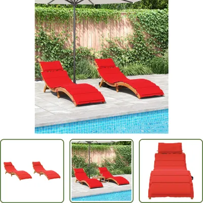 Produktbild von The Living Store Sonnenliegen mit Auflagen 2 Stk. Rot Massivholz Akazie