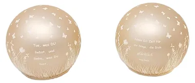 Produktbild von 2er Set LED Kugellampen Blumenwiese mit Spruch D. 12cm apricot Formano WA